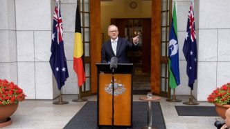 Anthony Albanese speaks at a lecturn