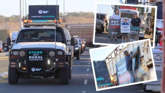 Keep the Sheep trucks in protest through Perth’s