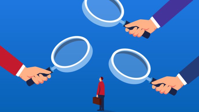 Magnifying glasses focusing on victim