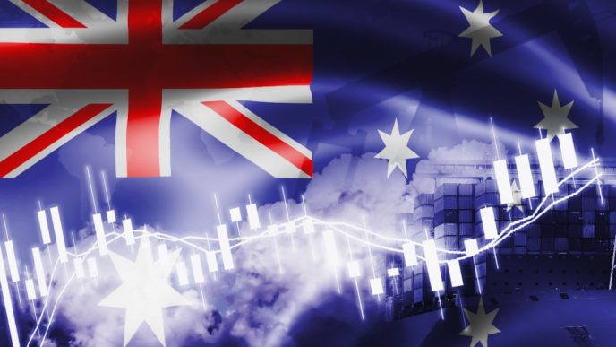Australian flag with stock ticker