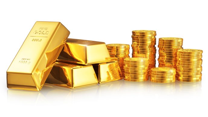 Gold bars and coins