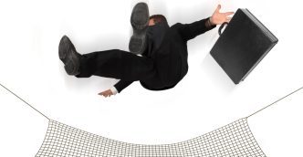 Man falling into safety net
