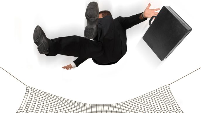 Man falling into safety net