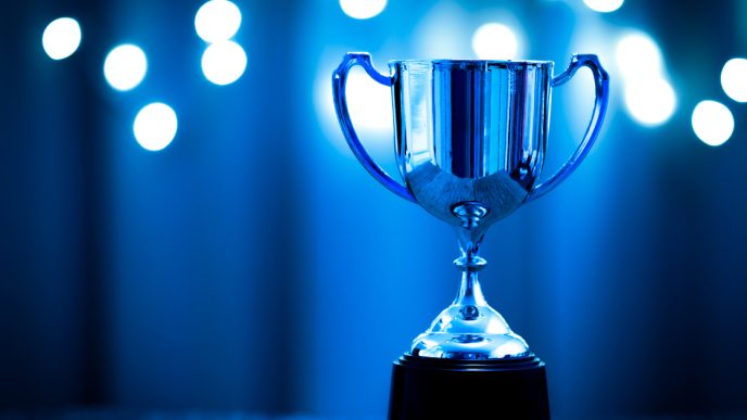 Trophy with blue background and lights