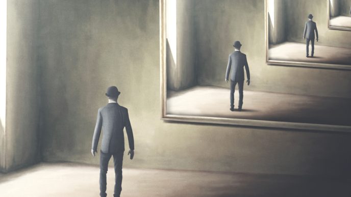 Man multiple mirror images