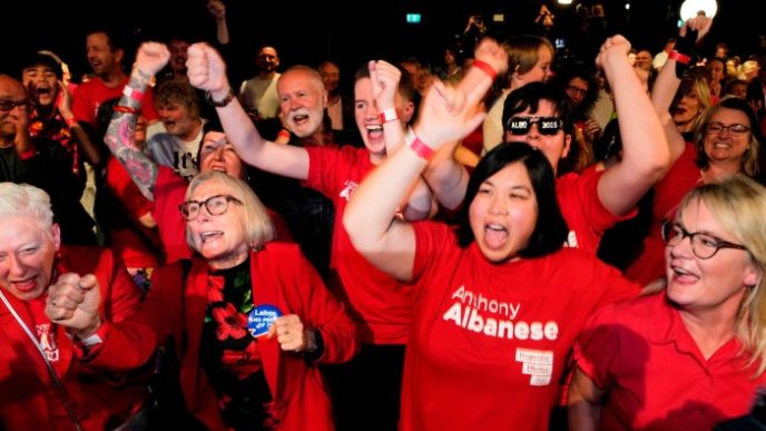Labor supporters celebrate in Sydney as the results come in