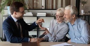 Elderly couple receiving advice