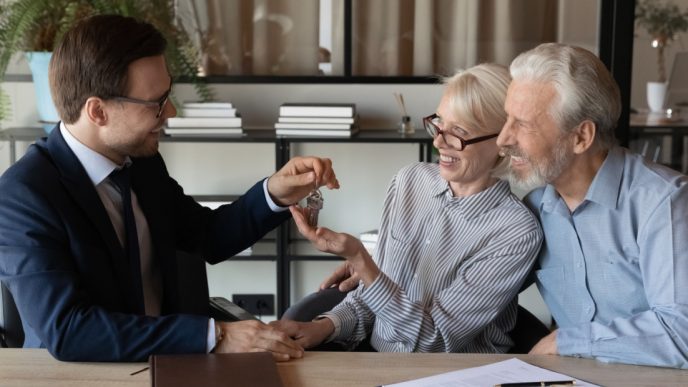 Elderly couple receiving advice